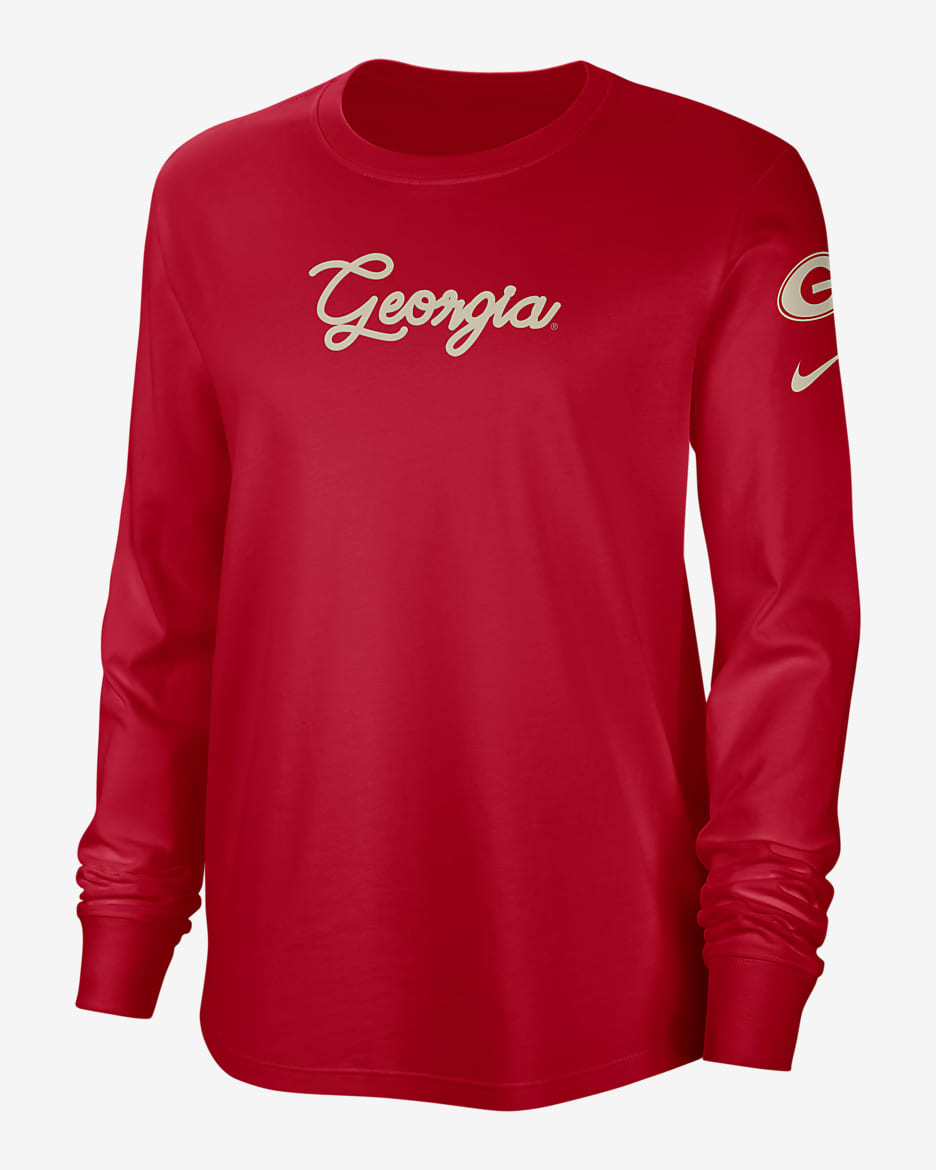 売れ筋商品|||ナイキ カットソー トップス レディース Women's Red  Soccer Lockup Varsity Raglan Pullover Sweatshirt Red Georgia Women's Nike College Crew-Neck Long-Sleeve Top. Nike.com